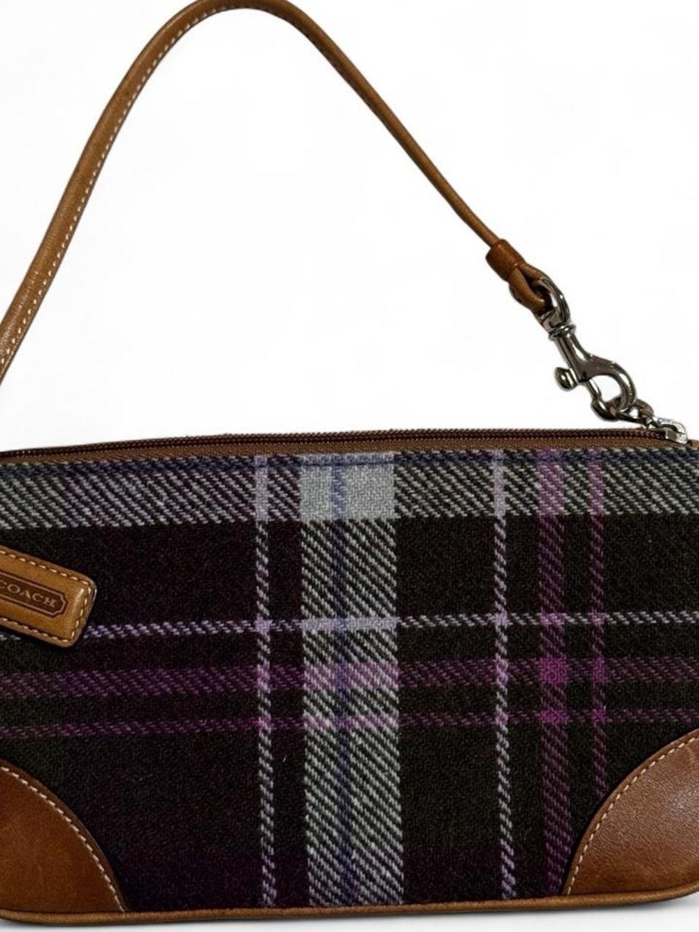 Coach Black Plaid Wristlet with Purple & Gray Accents